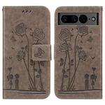 For Google Pixel 7 5G Embossing Rose Couple Leather Phone Case(Grey)