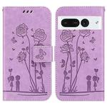 For Google Pixel 7 Pro 5G Embossing Rose Couple Leather Phone Case(Purple)