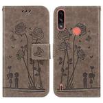 For Motorola Moto E7i Power Embossing Rose Couple Leather Phone Case(Grey)