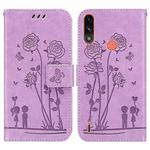 For Motorola Moto E7i Power Embossing Rose Couple Leather Phone Case(Purple)