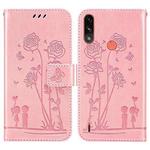 For Motorola Moto E7i Power Embossing Rose Couple Leather Phone Case(Pink)