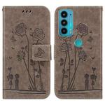 For Motorola Moto E20 / E30 / E40 Embossing Rose Couple Leather Phone Case(Grey)