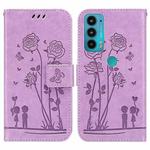 For Motorola Moto E20 / E30 / E40 Embossing Rose Couple Leather Phone Case(Purple)