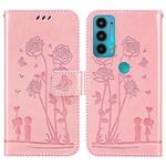 For Motorola Moto E20 / E30 / E40 Embossing Rose Couple Leather Phone Case(Pink)