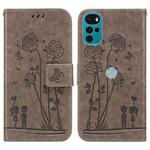 For Motorola Moto G22 Embossing Rose Couple Leather Phone Case(Grey)