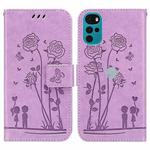 For Motorola Moto G22 Embossing Rose Couple Leather Phone Case(Purple)