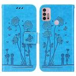 For Motorola Moto G30 / G10 / G20 Embossing Rose Couple Leather Phone Case(Blue)