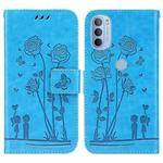 For Motorola Moto G31 / G41 Embossing Rose Couple Leather Phone Case(Blue)