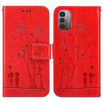 For Nokia G21 / G11 Embossing Rose Couple Leather Phone Case(Red)