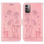 For Nokia G21 / G11 Embossing Rose Couple Leather Phone Case(Pink)