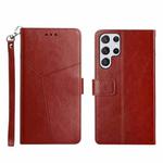 For Samsung Galaxy S22 Ultra Y Stitching Horizontal Flip Leather Phone Case(Brown)