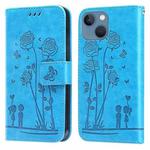 Embossing Rose Couple Leather Phone Case For iPhone 13 mini(Blue)
