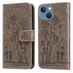 Embossing Rose Couple Leather Phone Case For iPhone 13 mini(Grey)