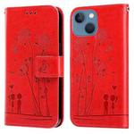 Embossing Rose Couple Leather Phone Case For iPhone 13 mini(Red)