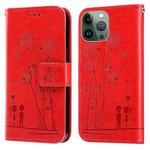 Embossing Rose Couple Leather Phone Case For iPhone 13 Pro Max(Red)