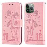 Embossing Rose Couple Leather Phone Case For iPhone 13 Pro Max(Pink)