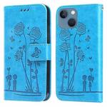 Embossing Rose Couple Leather Phone Case For iPhone 12 mini(Blue)