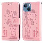 Embossing Rose Couple Leather Phone Case For iPhone 12 mini(Pink)