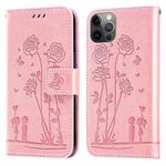 Embossing Rose Couple Leather Phone Case For iPhone 12 / 12 Pro(Pink)