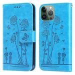 Embossing Rose Couple Leather Phone Case For iPhone 12 Pro Max(Blue)