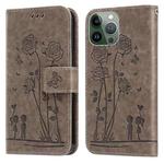 Embossing Rose Couple Leather Phone Case For iPhone 12 Pro Max(Grey)