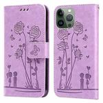 Embossing Rose Couple Leather Phone Case For iPhone 12 Pro Max(Purple)