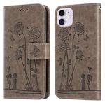 For iPhone 11 Embossing Rose Couple Leather Phone Case (Grey)