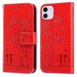 For iPhone 11 Embossing Rose Couple Leather Phone Case (Red)
