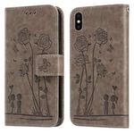 Embossing Rose Couple Leather Phone Case For iPhone X / XS(Grey)
