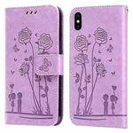 Embossing Rose Couple Leather Phone Case For iPhone X / XS(Purple)