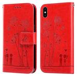 Embossing Rose Couple Leather Phone Case For iPhone X / XS(Red)