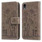 Embossing Rose Couple Leather Phone Case For iPhone XR(Grey)
