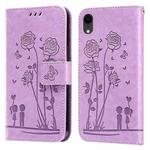 Embossing Rose Couple Leather Phone Case For iPhone XR(Purple)