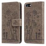 For iPhone SE 2022 / SE 2020 / 8 / 7 Embossing Rose Couple Leather Phone Case(Grey)