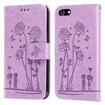 For iPhone SE 2022 / SE 2020 / 8 / 7 Embossing Rose Couple Leather Phone Case(Purple)