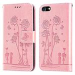 For iPhone SE 2022 / SE 2020 / 8 / 7 Embossing Rose Couple Leather Phone Case(Pink)