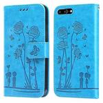 Embossing Rose Couple Leather Phone Case For iPhone 8 Plus / 7 Plus(Blue)