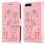 Embossing Rose Couple Leather Phone Case For iPhone 8 Plus / 7 Plus(Pink)