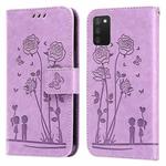 For Samsung Galaxy A03s 166mm Embossing Rose Couple Leather Phone Case(Purple)
