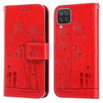 For Samsung Galaxy A12 5G Embossing Rose Couple Leather Phone Case(Red)