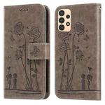 For Samsung Galaxy A13 4G Embossing Rose Couple Leather Phone Case(Grey)
