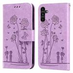 For Samsung Galaxy A13 5G Embossing Rose Couple Leather Phone Case(Purple)