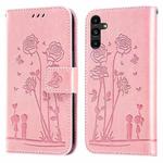 For Samsung Galaxy A13 5G Embossing Rose Couple Leather Phone Case(Pink)