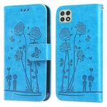 For Samsung Galaxy A22 5G Embossing Rose Couple Leather Phone Case(Blue)