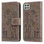 For Samsung Galaxy A22 5G Embossing Rose Couple Leather Phone Case(Grey)