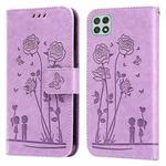 For Samsung Galaxy A22 5G Embossing Rose Couple Leather Phone Case(Purple)