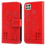For Samsung Galaxy A22 5G Embossing Rose Couple Leather Phone Case(Red)
