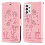 For Samsung Galaxy A23 Embossing Rose Couple Leather Phone Case(Pink)
