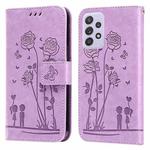 For Samsung Galaxy A52 5G Embossing Rose Couple Leather Phone Case(Purple)