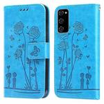 For Samsung Galaxy S20 FE 4G&5G / S20 Lite Embossing Rose Couple Leather Phone Case(Blue)